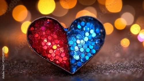 Sparkling Heart-Shaped Ornament: Red and Blue Glitter
