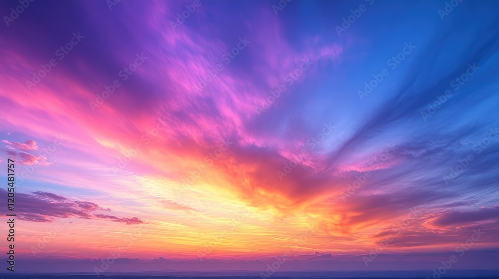 Fototapeta premium Vibrant sunset, colorful clouds, breathtaking sky.
