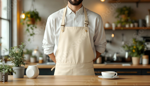 Beige Apron Barista Coffee Shop Worker