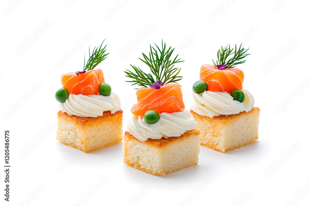 Canapes with red salmon and cream cheese isolated on white background Canapes with red salmon and cream cheese isolated on white background