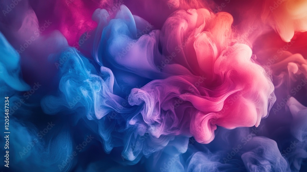 Fototapeta premium Vivid Dynamic Smoke Effect with Pink, Blue, and Red Swirls Creating an Abstract Design