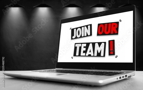 Join our team - slogan written on laptop photo