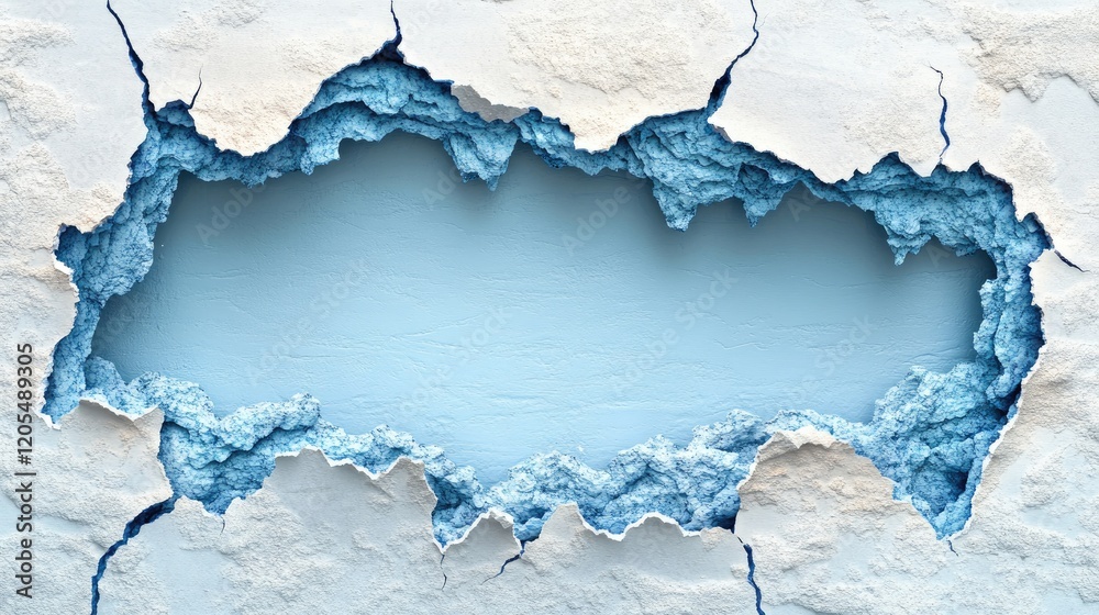 Obraz premium Cracked Wall Reveals Light Blue Underlayer