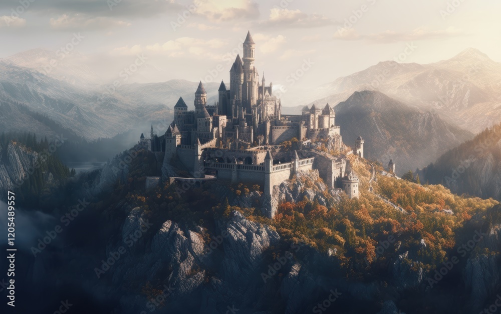 Fototapeta premium Majestic Castle Perched on a Mountaintop