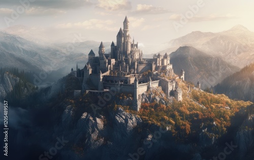 Majestic Castle Perched on a Mountaintop photo