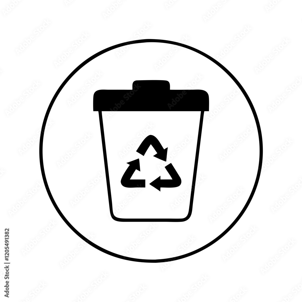 Recycling bin icon in black and white, simple monochrome vector Recycling bin icon in black and white, simple monochrome vector