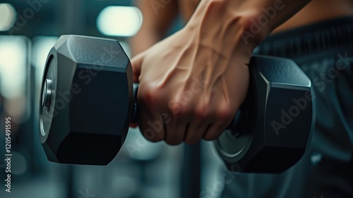 Dumbbell In Hand,Black Dumbbell,Sports Equipment,Close-Up