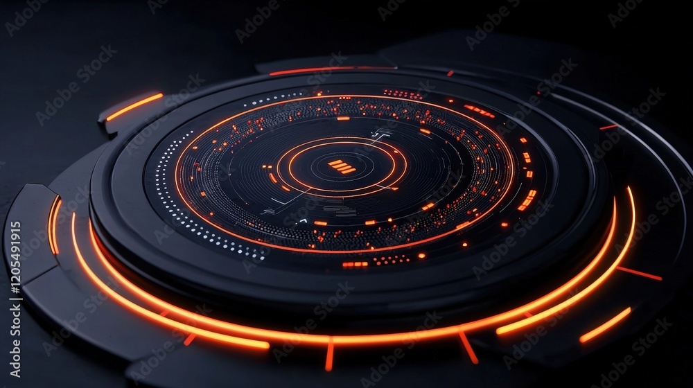 Obraz premium Futuristic Circular Interface with Bright Orange Elements and Dark Background Design