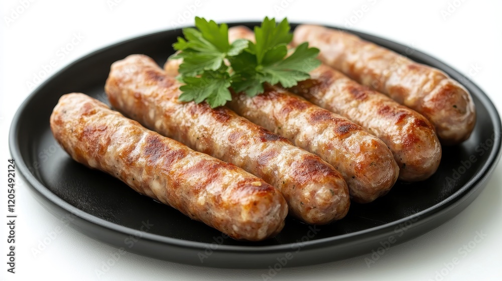 A plate of sausages with parsley on top A plate of sausages with parsley on top
