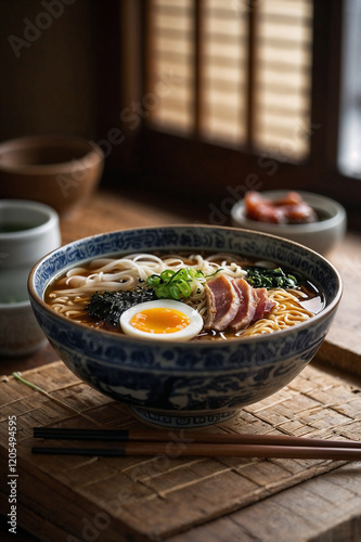 Bowl of ramen on table