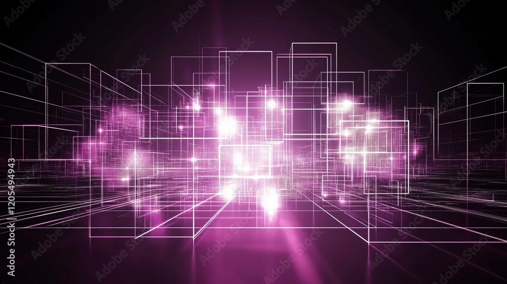 Obraz premium Abstract Purple Digital Cityscape Futuristic Network