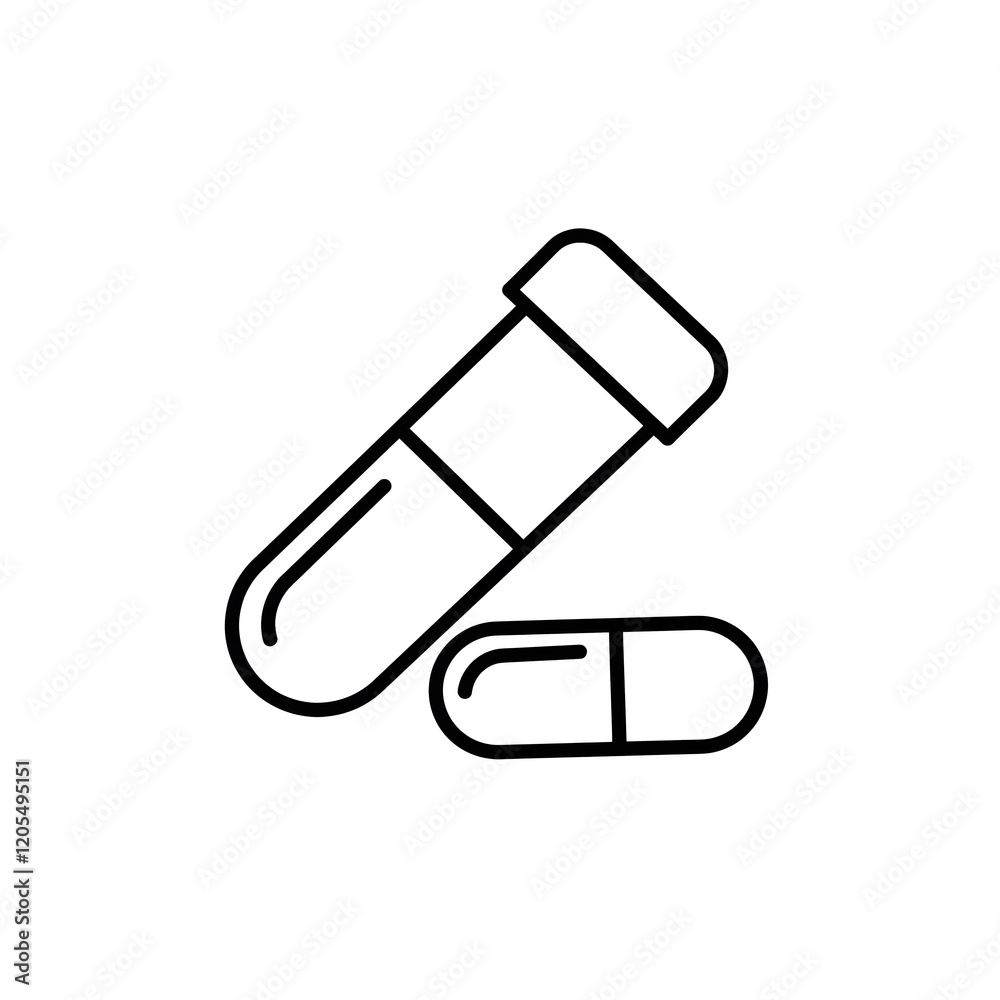 Minimalist Line Icon of Test Tube and Medicine Capsule Minimalist Line Icon of Test Tube and Medicine Capsule