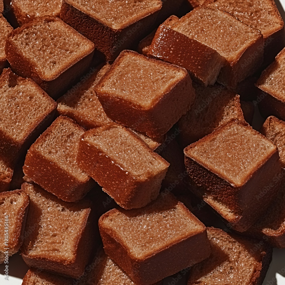 Many Delicious Brown Bread Cubes Close Up Many Delicious Brown Bread Cubes Close Up