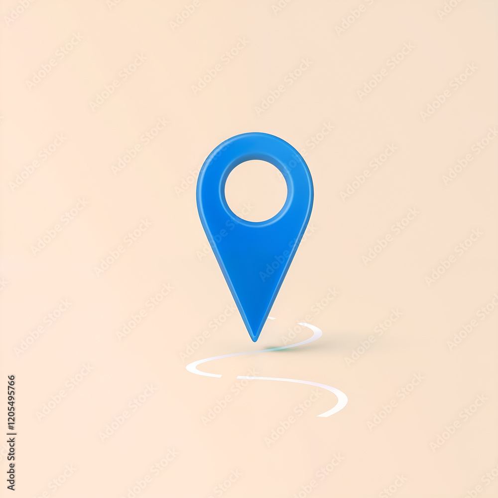 A minimalist blue location pin on a cream background, perfect for mapping and geolocation themes. Generative AI A minimalist blue location pin on a cream background, perfect for mapping and geolocation themes. Generative AI