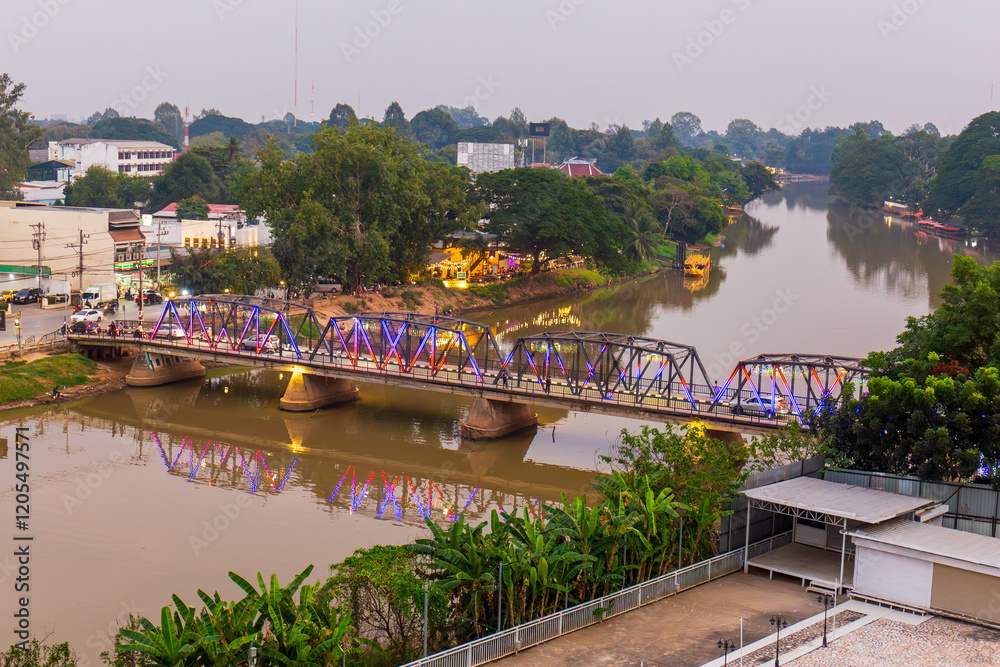 Fototapeta premium January 9, 2025, Iron Bridge over the Ping River, Chiang Mai, Thailand