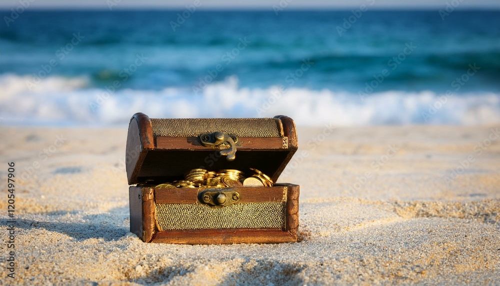 A chest of gold coins found on the beach