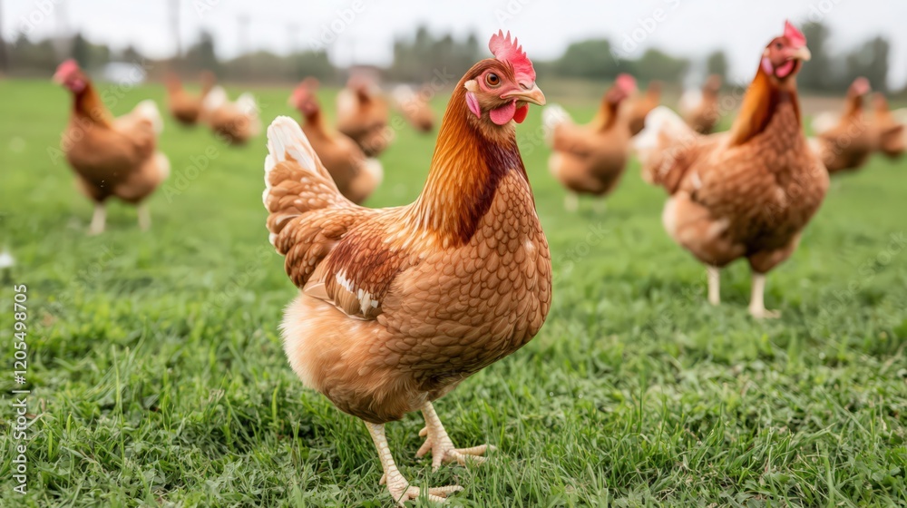A group of chickens are standing in a field A group of chickens are standing in a field