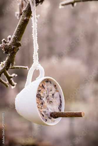 Vogelfutter in einer Tasse