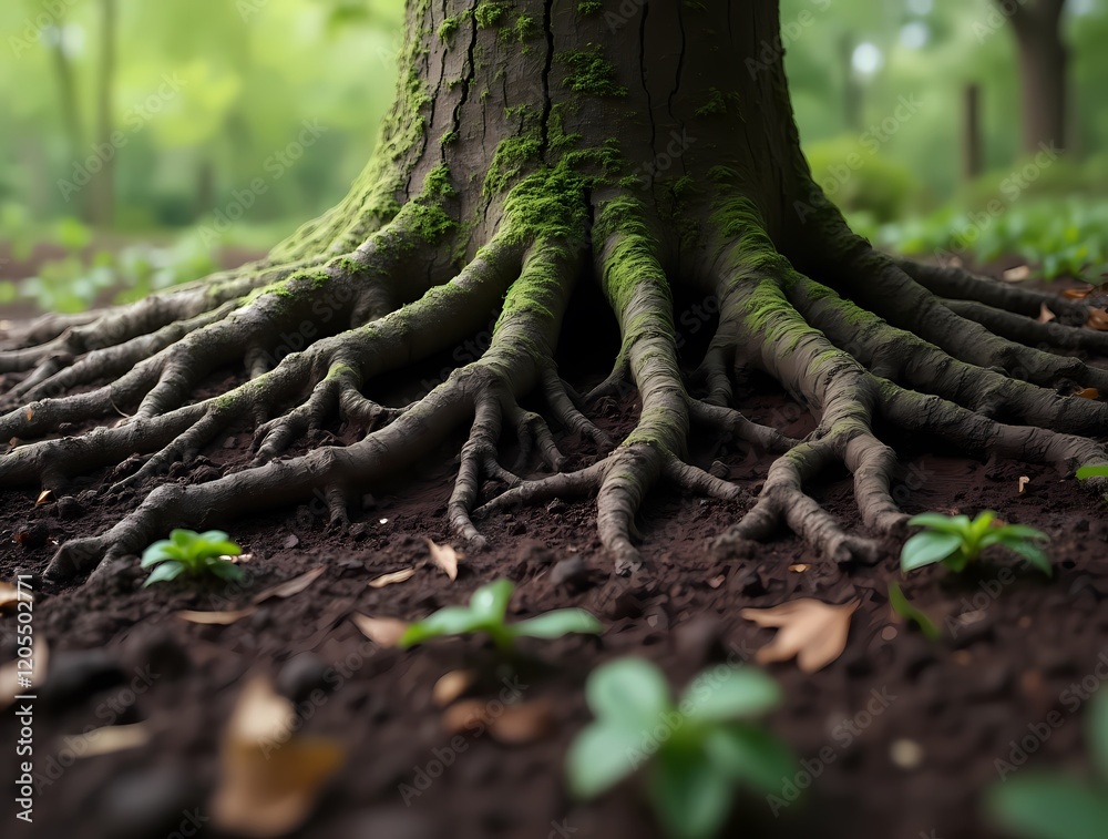 Obraz premium Tree roots in soil close up