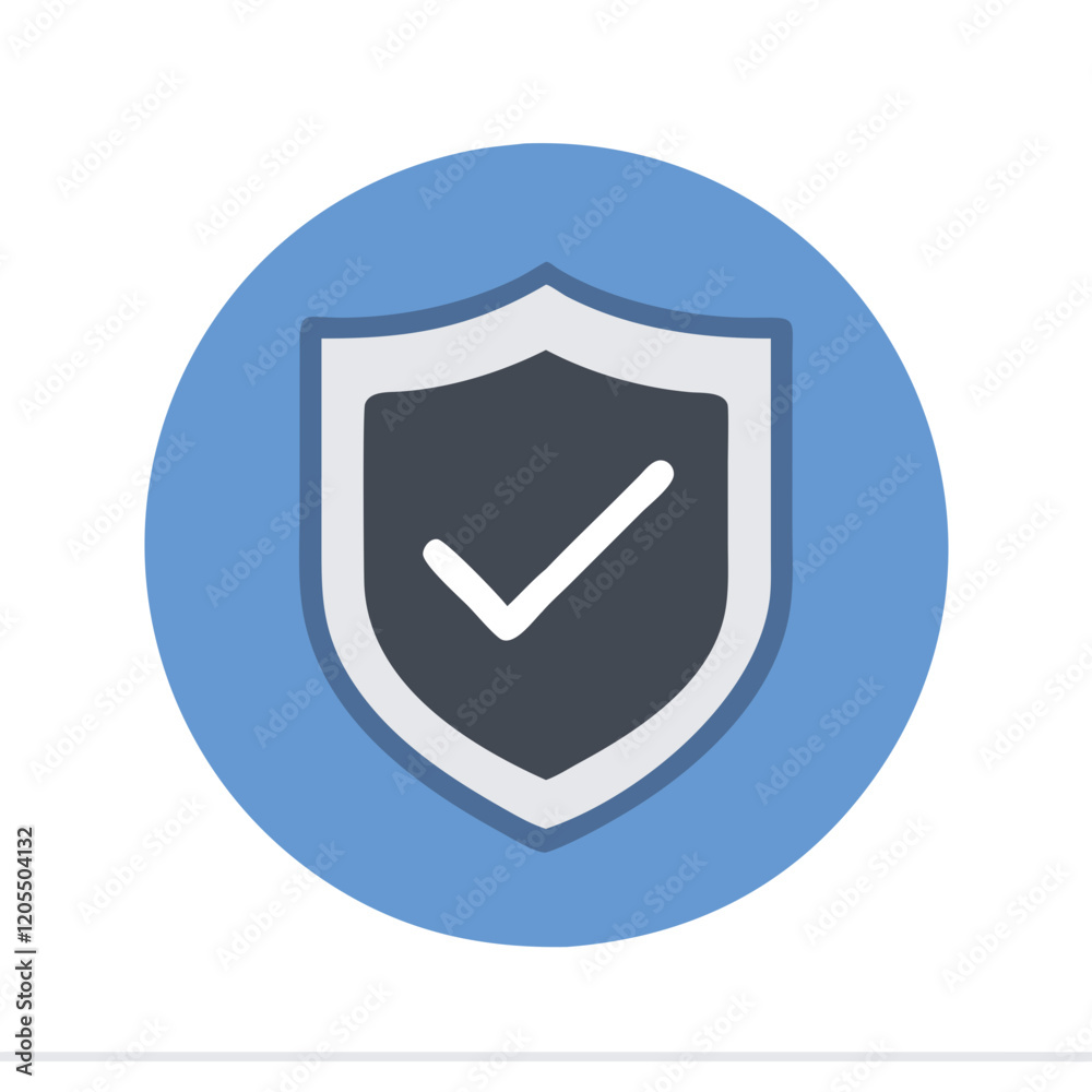 Protective Shield with Checkmark Icon in Light Blue Circle for Security Protective Shield with Checkmark Icon in Light Blue Circle for Security