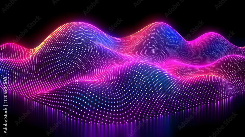 Fototapeta premium Abstract Neon Pink and Purple Flowing Mesh Waves with 3D Depth