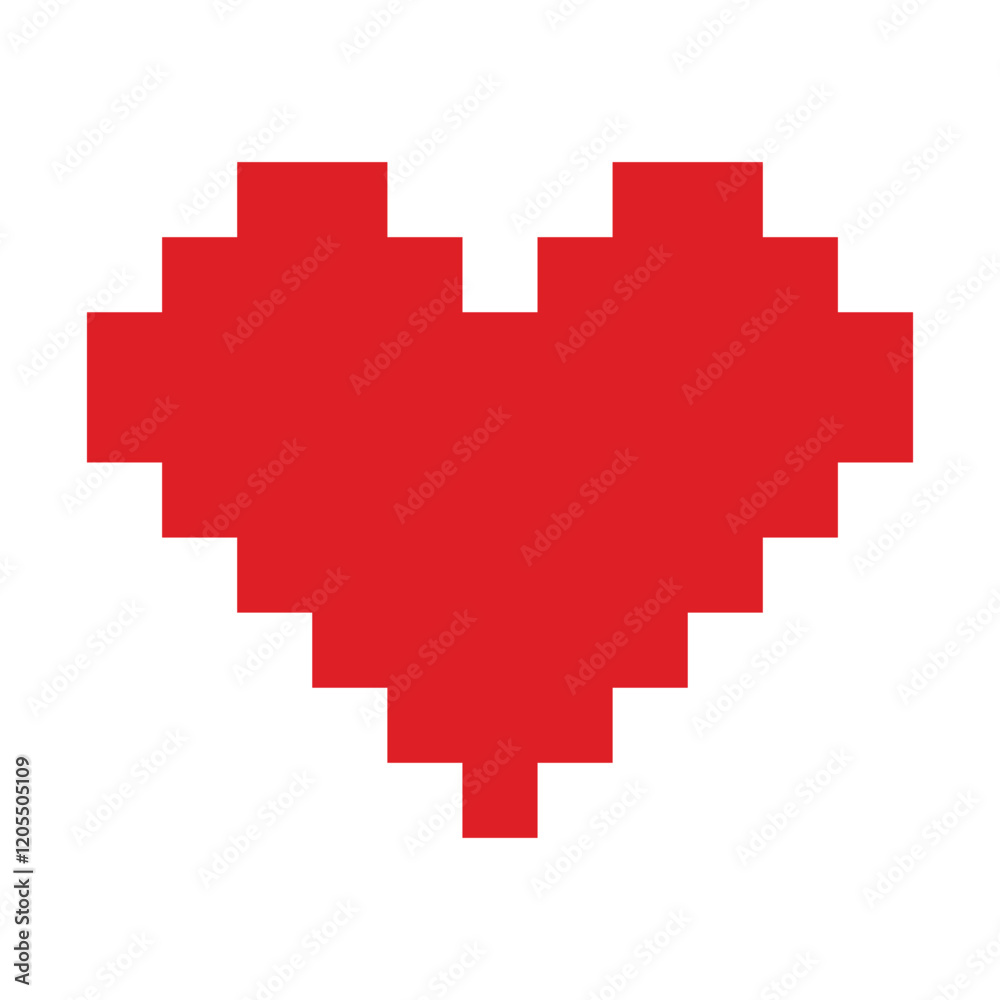 Pixel art Heart shape in trendy red. Stylized Valentines Day greeting minimalist design element idea Pixel art Heart shape in trendy red. Stylized Valentines Day greeting minimalist design element idea