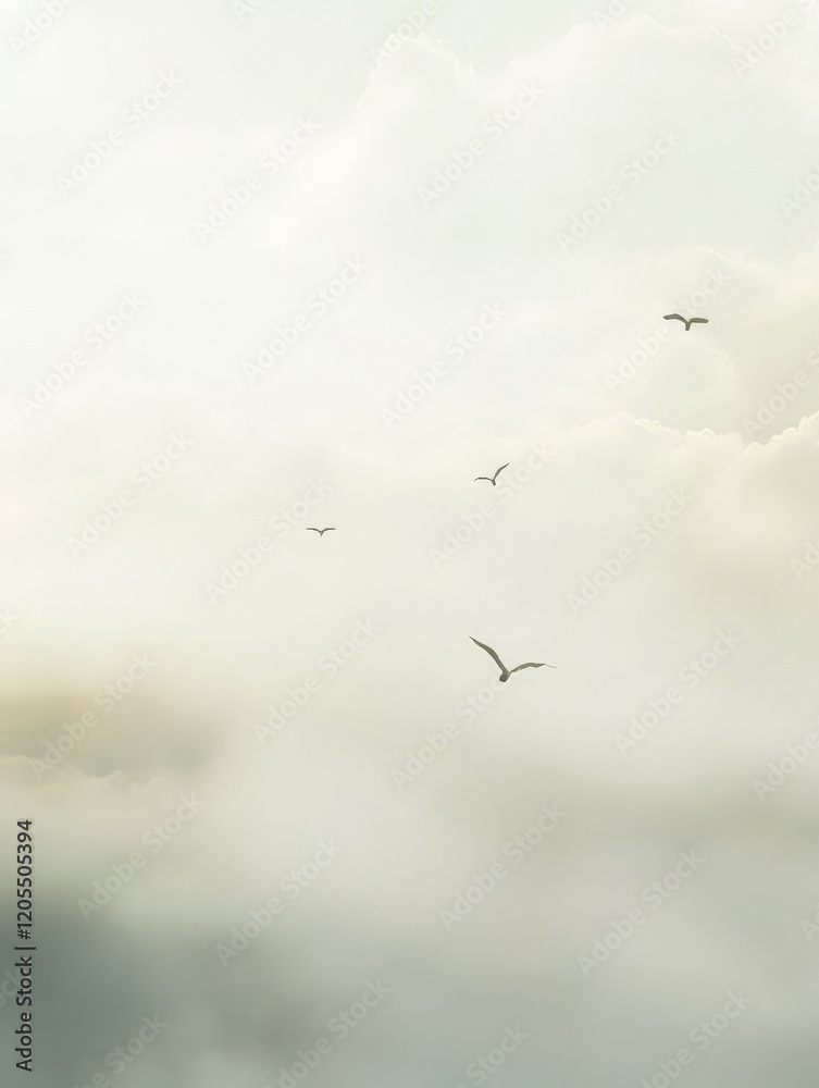 A serene sky with soft clouds and birds flying, evoking peace and tranquility. A serene sky with soft clouds and birds flying, evoking peace and tranquility.