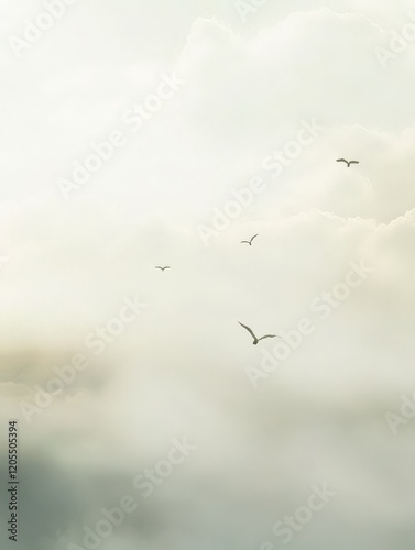 Wallpaper Mural A serene sky with soft clouds and birds flying, evoking peace and tranquility. Torontodigital.ca