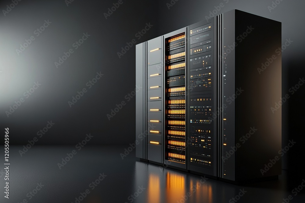 Advanced server cabinet showcasing intricate technology in a modern data center environment Advanced server cabinet showcasing intricate technology in a modern data center environment