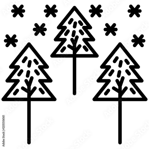 Snow Forest Line Icon Style