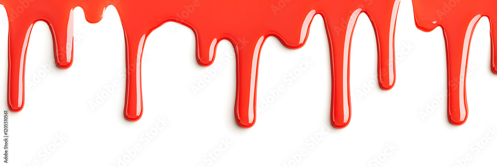 Obraz premium Red blood, red liquid or paint dripping from top to bottom, isolated on white 