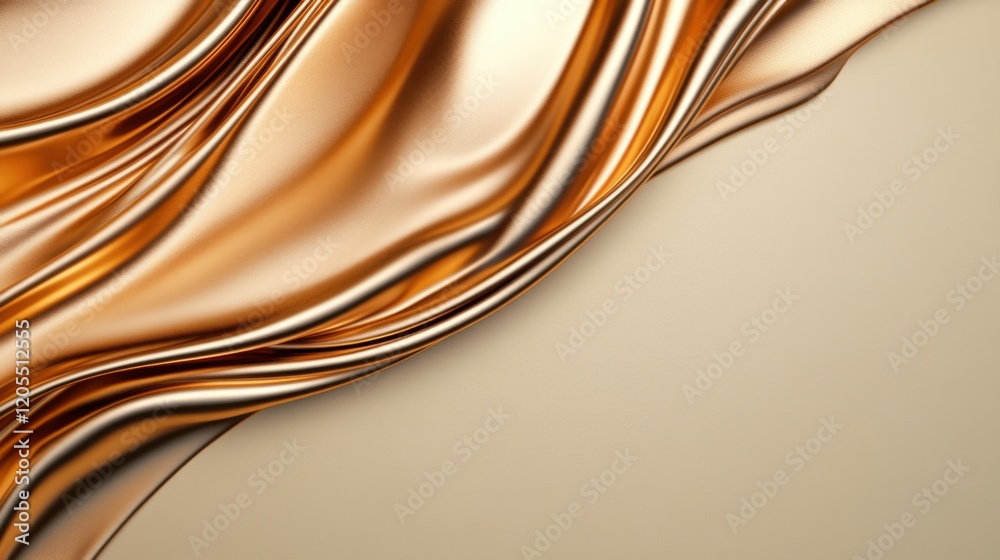 Elegant golden fabric flowing smoothly against a light beige background, creating a sense of luxury and sophistication in a soft and dynamic composition Elegant golden fabric flowing smoothly against a light beige background, creating a sense of luxury and sophistication in a soft and dynamic composition