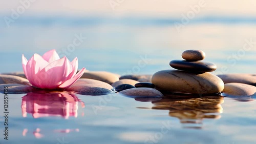 Spa still life with water lotus and zen stone in a serenity pool