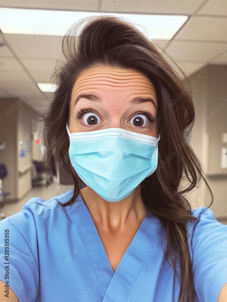 Healthcare worker expresses joy and determination while in medical facility during busy shift, showcasing a sense of resilience and dedication amidst challenging times Healthcare worker expresses joy and determination while in medical facility during busy shift, showcasing a sense of resilience and dedication amidst challenging times
