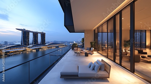 Luxury Singapore condo balcony sunset view