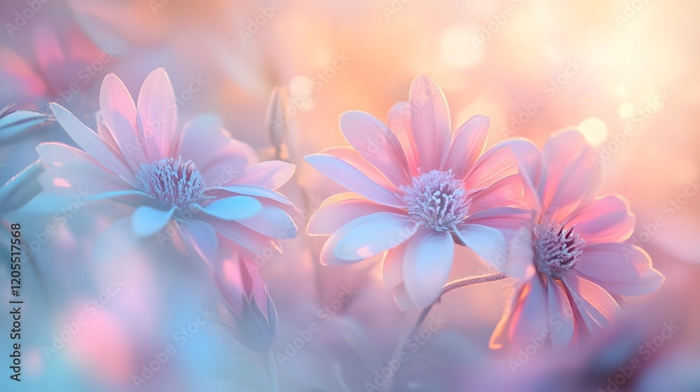 Obraz premium Pastel flowers sunset garden bokeh dreamy design