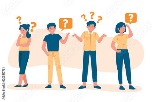Confused Characters with Question Marks - People in Doubt and Thinking Concept