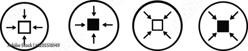Minimize icon.Minimize icon rally compact size small scale arrows icons . shrink icon resize in arrows.minimize icon four 4 arrows icon meeting point.Minimize Icon with reflection on white background.