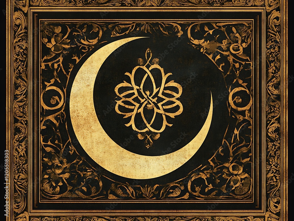 Obraz premium Ornate Golden Crescent Moon Framed In Intricate Design