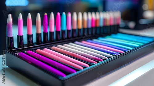 Creative colored cotton swabs on the dressing table photo