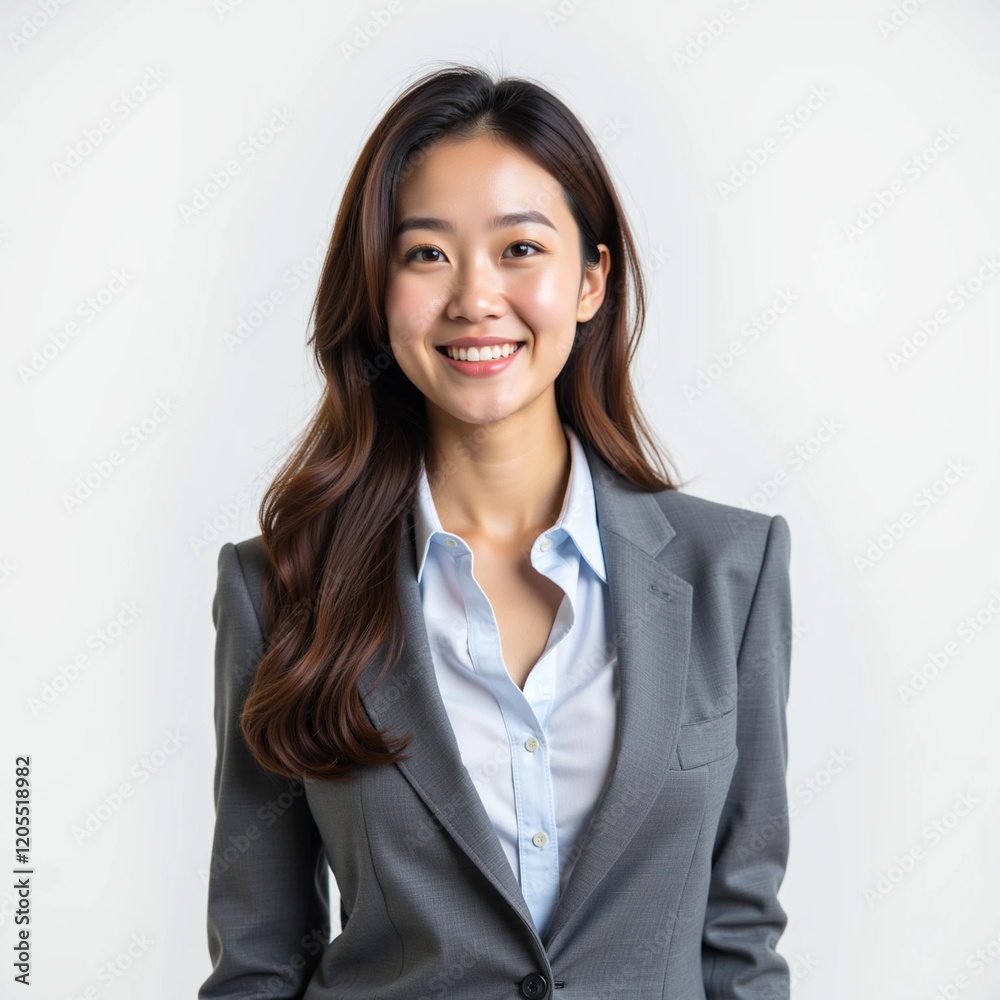 Perfect business lady. Beautiful young businesswoman looking at camera with smile while standing against white background
Perfect business lady. Beautiful young businesswoman looking at camera with smile while standing against white background