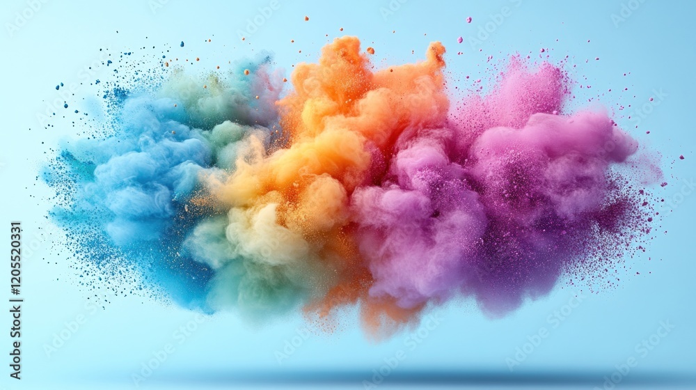 Fototapeta premium Colorful powder explosion, blue background, vibrant, design