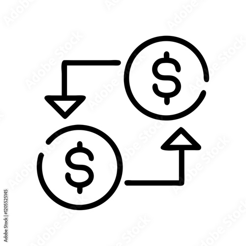 Currency exchange icon with dollar signs on a simple background, ideal for finance and international trade themes