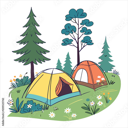 Camping Tree with tent Vector