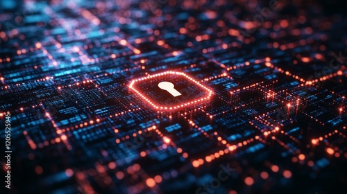 A lock icon next to encrypted data, symbolizing the symmetric encryption method that ensures data security with a single shared key. 488