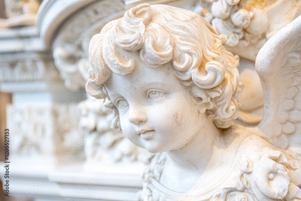 Baroque sculpture close-up: serene marble angel embracing tranquility Baroque sculpture close-up: serene marble angel embracing tranquility