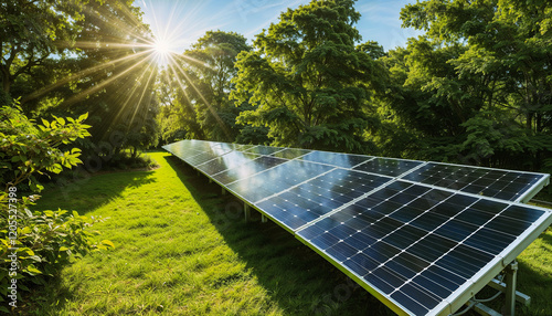 solar panels on a forest, garden , outdoors