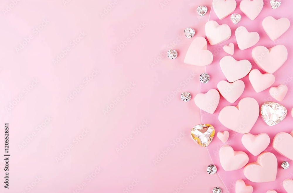 Paper pink hearts fly on soft pink color background, border, copy space. Valentine day concept for design. Paper pink hearts fly on soft pink color background, border, copy space. Valentine day concept for design.