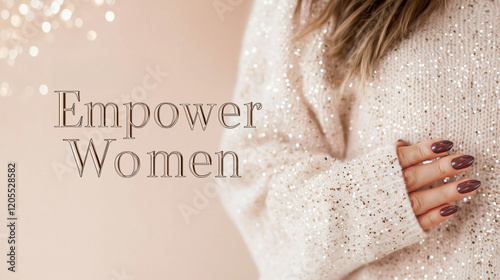 Empowered Women on Pink Background with Gold Sparkles photo