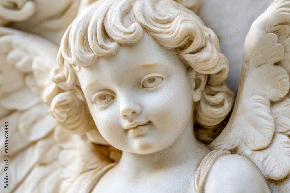 Baroque sculpture close-up: serene marble angel embracing tranquility Baroque sculpture close-up: serene marble angel embracing tranquility